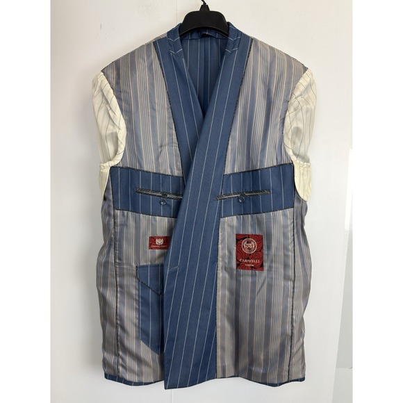 Caravelli 2 Pc Blue Pinstripe Mens 42R Blazer Suit Jacket & Vest Double Breasted - Picture 7 of 13